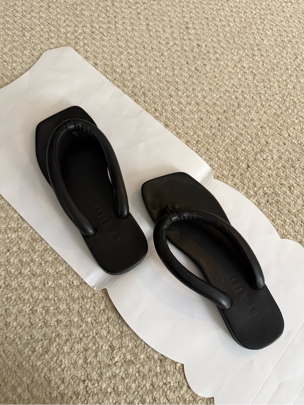Women’s Staud Black Square-Toe Thong Sandals Size 37